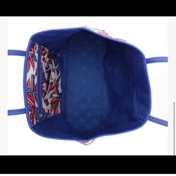 Tory Burch Blue Floral Kerrington Leather Tote EUC $180 $298   20”w x 12”h x 6”d - Picture 9 of 10